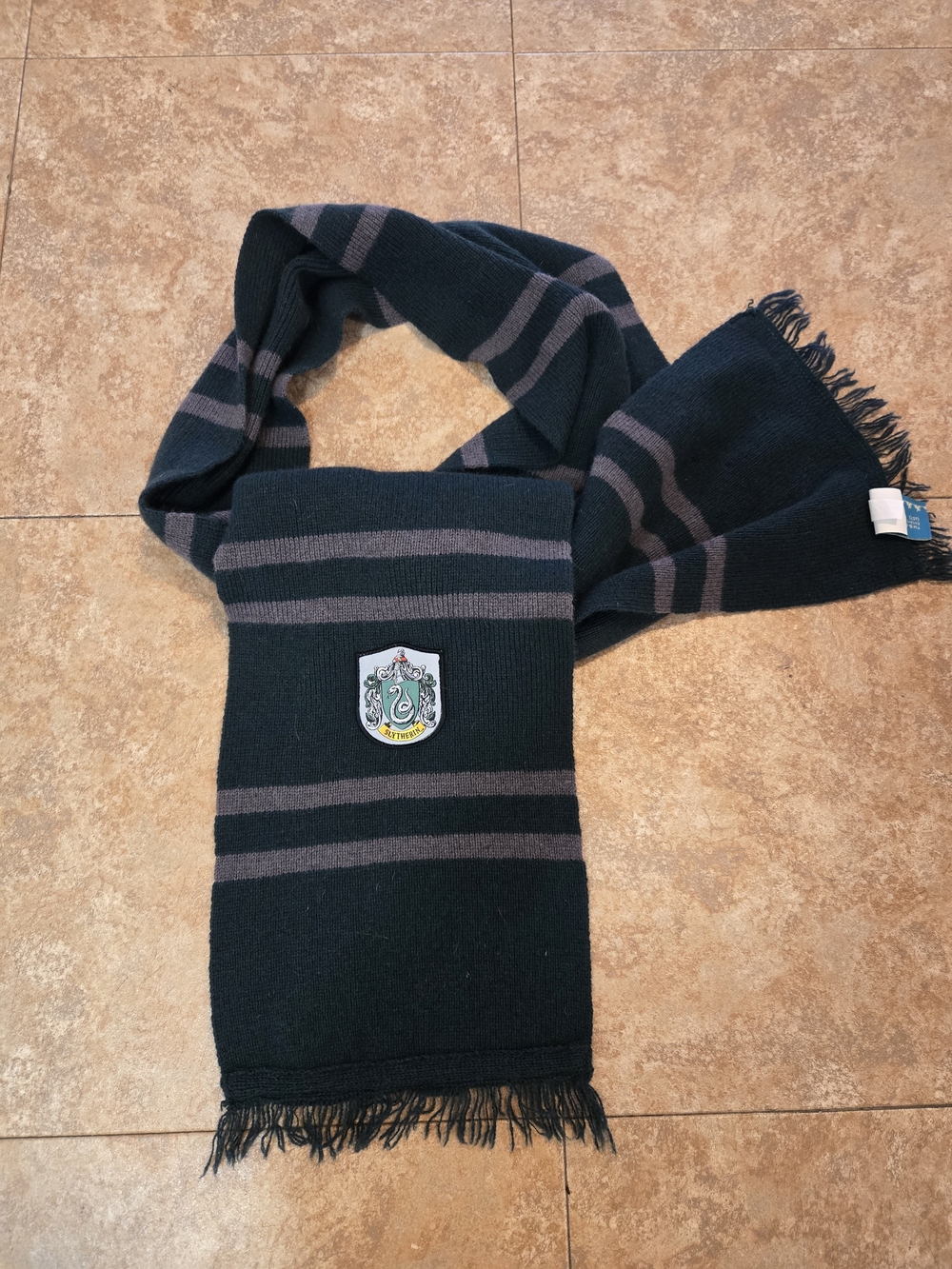 Harry Potter Slytherin Wool Knit Striped Scarf Green Gray Fringe